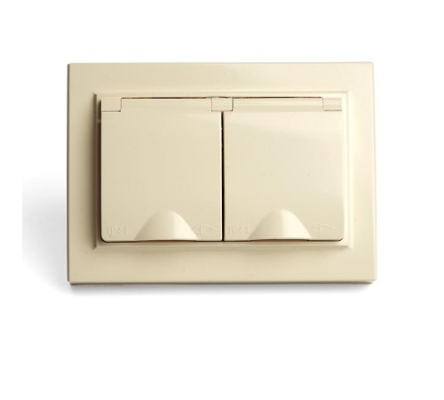 Розетка 2-местная с/з с крышкой, серия Эрна, PST16-9015-02, слоновая кость  49137  STEKKER