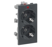 Simon Connect Розетка с/з 2x2P+E, сдвоенная, S-модуль, с индикат.налич.напряжения,16А, 250В, графит  S1-14  Simon