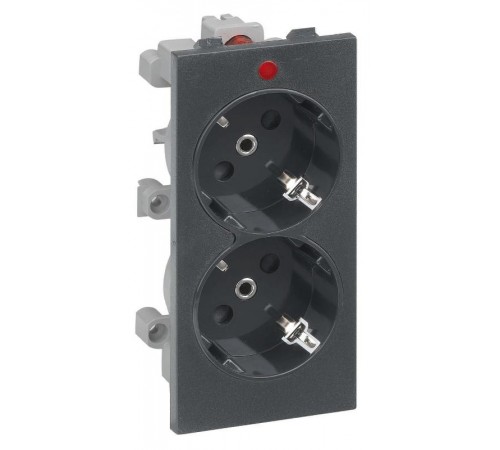 Simon Connect Розетка с/з 2x2P+E, сдвоенная, S-модуль, с индикат.налич.напряжения,16А, 250В, графит  S1-14  Simon