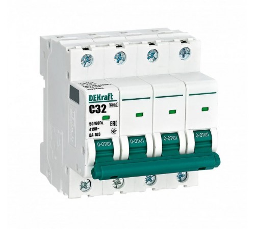 Выключатель автоматический четырехполюсный ВА-103 4Р 32А характеристика C 6кА  12324DEK  DEKraft