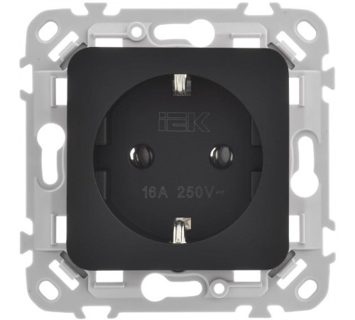 FLITE Розетка с заземлением без шторок быстрозажимные клеммы 16А РС11-1-ФлЧ черный  FI-R11-16-1-K02  IEK