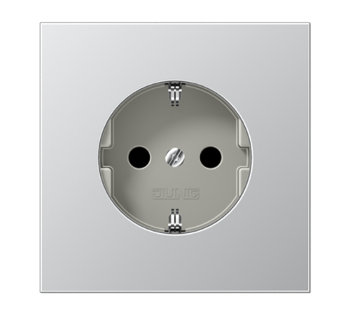 Штепсельная розетка SCHUKO 16А / 250В с защитными шторками, пружинные зажимы; металл; алюминий; Aluminium  AL1520KI  Jung