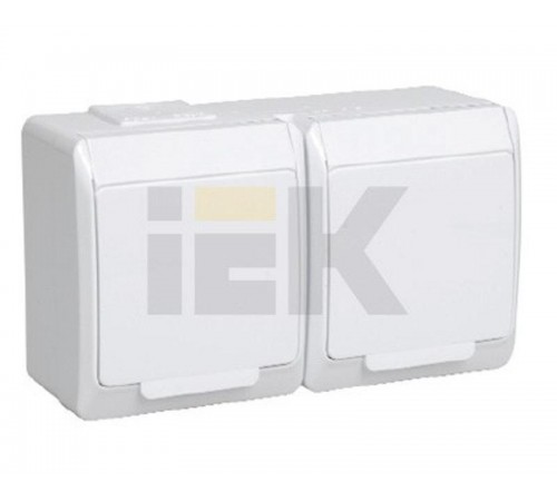 ГЕРМЕС PLUS белый Розетка 2-местная О/У с/ с крышкой РСб22-3-ГПБб IP54  ERMP22-K01-16-54-EC  IEK