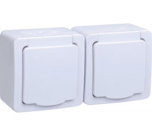 ГЕРМЕС PLUS белый Розетка 2-местная О/У с/ с крышкой РСб22-3-ГПБб IP54  ERMP22-K01-16-54-EC  IEK