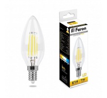 Лампа светодиодная LB-66 (7W) 230V E14 2700K филамент C35 прозрачная  25726  FERON