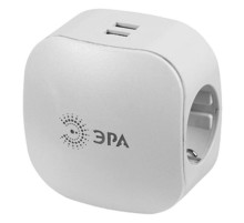 Тройник SP-3e-USB-2A  3гн 220V + 2xUSB 2000mA, c заземл, со шт (белый) (6/36/864) Б0015243  ЭРА