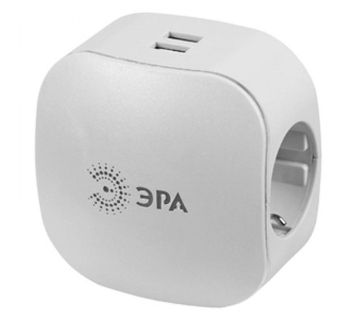 Тройник SP-3e-USB-2A  3гн 220V + 2xUSB 2000mA, c заземл, со шт (белый) (6/36/864) Б0015243  ЭРА