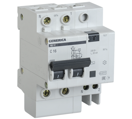 Выключатель автоматический дифференциального тока АД12 2п 20А C 20А тип AC (3,4 мод)  MAD15-2-020-C-030  GENERICA