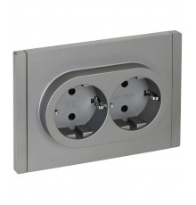 FORTE&PIANO Розетка 2-я с заземлением со шторками безвинтовое крепление 16А FP523 сталь  FP-R24-16-1-K46  IEK