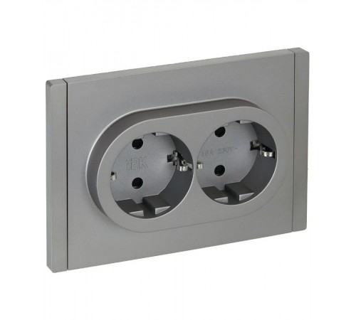 FORTE&PIANO Розетка 2-я с заземлением со шторками безвинтовое крепление 16А FP523 сталь  FP-R24-16-1-K46  IEK