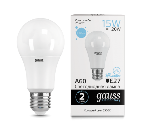 Лампа светодиодная LED 15Вт E27 220В 6500К Elementary A60  23235  Gauss