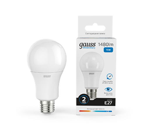Лампа светодиодная LED 15Вт E27 220В 6500К Elementary A60  23235  Gauss