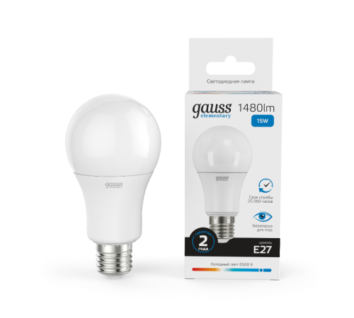 Лампа светодиодная LED 15Вт E27 220В 6500К Elementary A60  23235  Gauss