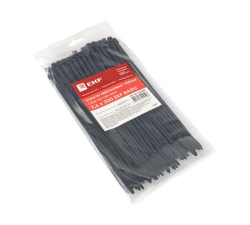 Хомут нейлоновый ЧЕРНЫЙ 3,6х200 (уп./100шт) EKF Simple  plc-cb-3.6x200  EKF