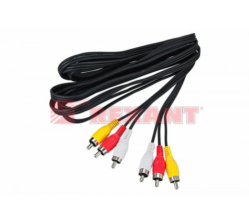 Шнур 3 RCA - 3 RCA, длина 5 метров, черный  17-0205  REXANT