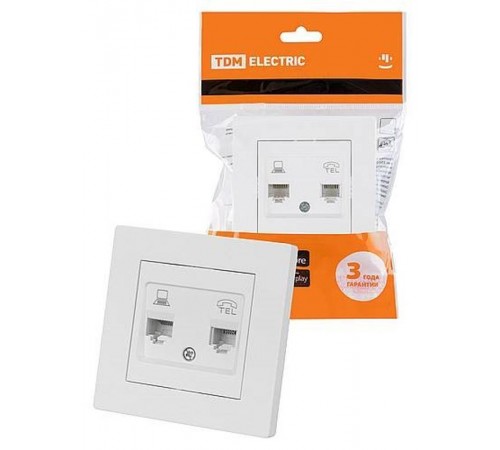 Розетка телефонная RJ11 + компьютерная RJ45 белая "Сенеж"   SQ1816-0048  TDM