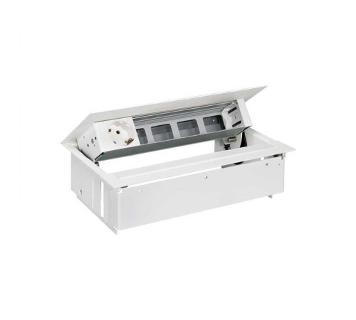 Simon S400 Врезной розеточный блок с крышкой и мет. вводом, 1x2P+E, 4 пустых модуля, белый, Simon 400  45501000-130  Simon