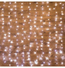 Дождь (занавес) 1,5х1,5 м, прозрачный ПВХ, 144 LED, белый, IP20, с контроллером, не соединяется  235-015  NEON-NIGHT
