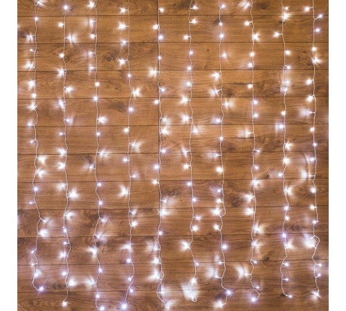 Дождь (занавес) 1,5х1,5 м, прозрачный ПВХ, 144 LED, белый, IP20, с контроллером, не соединяется  235-015  NEON-NIGHT