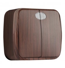 Выключатель 2-клавишный ОП Минск 10А с индикатором тёмное дерево EKF  EGV10-123-40  EKF