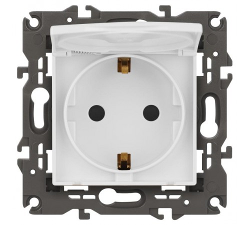 14-2103-01 Розетка с заземлением со шторками с крышкой, 16A-250В, IP20, Эра Elegance, белый  Б0034278  ЭРА