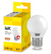 Лампа LED ALFA G45 шар 6Вт 230В 3000К E27  LLA-G45-6-230-30-E27  IEK