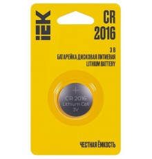 Батарейка дисковая литиевая  CR2016 (1шт/блистер)  ABT-CR2016-OP-L01  IEK