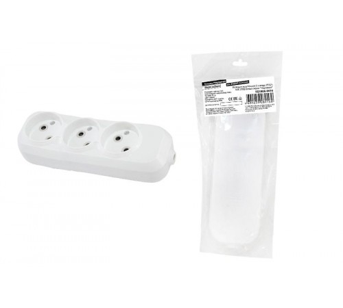 Колодка розеточная 3 гнезда 2П б/з 10А 250В белая серии "Народная"  SQ1806-0416  TDM