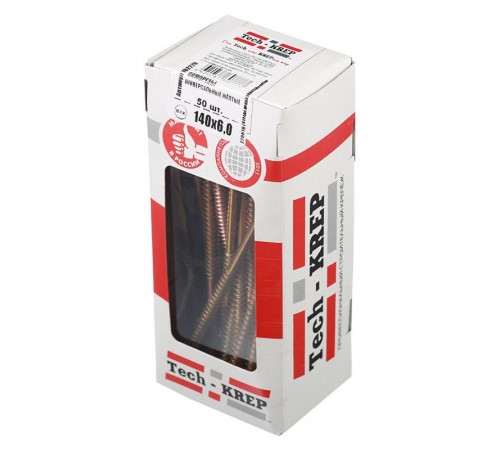 Саморезы универсальные 140х6,0 мм (50 шт) желтые - коробка с окном ( 0,76 кг)  102279  Tech-KREP