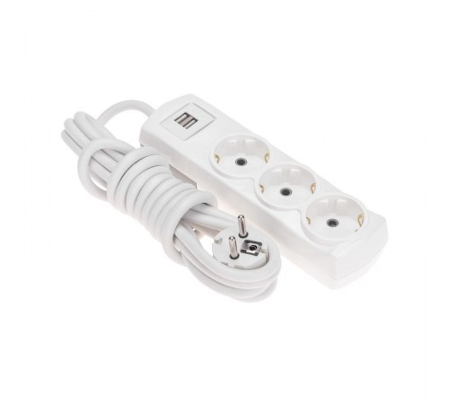 Удлинитель PREMIUM 3 гнезда, 3м, 3х1,5мм, с/з, 2 USB, белый  13-4110  REXANT