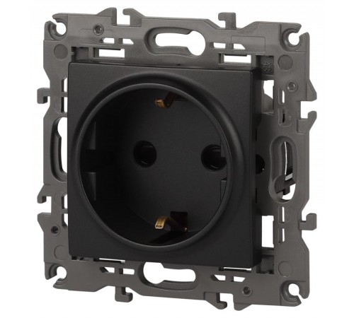 14-2101-05 Розетка с заземлением, 16A-250В, IP20, Эра Elegance, антрацит  Б0034269  ЭРА