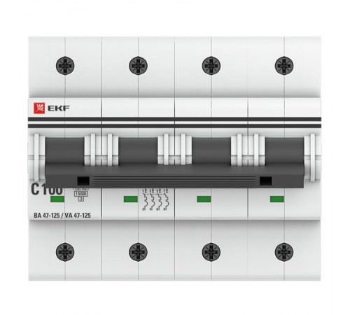 Выключатель автоматический четырехполюсный ВА 47-125 100А C 15кА PROxima  mcb47125-4-100C  EKF