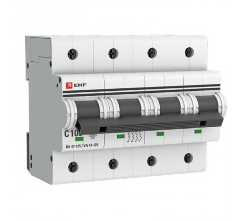 Выключатель автоматический четырехполюсный ВА 47-125 100А C 15кА PROxima  mcb47125-4-100C  EKF