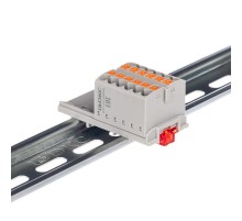 Блок распределительный с верт. адапт. на рейки шириной 15/35мм, зажим push-in, 12 точки подкл. 2,5 кв.мм, серый  DTP1-012-04SPUG-V  DKC