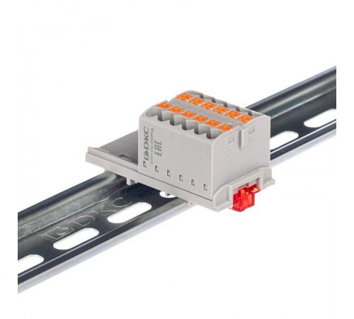 Блок распределительный с верт. адапт. на рейки шириной 15/35мм, зажим push-in, 12 точки подкл. 2,5 кв.мм, серый  DTP1-012-04SPUG-V  DKC