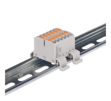 Блок распределительный с гориз. адапт. на рейку шириной 35мм, зажим push-in, 12 точки подкл. 2,5 кв.мм, серый  DTP1-012-04SPUG-H  DKC