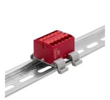 Блок распределительный с гориз. адапт. на рейку шириной 35мм, зажим push-in, 12 точки подкл. 2,5 кв.мм, красный  DTP1-012-04SPUR-H  DKC