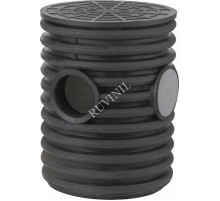 Колодец дренажный смотровой 340/300х1000 мм с тремя выходами 110 мм, дном и полимерной крышкой  КДС-340х1000  Рувинил