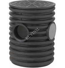 Колодец дренажный смотровой 340/300х1000 мм с тремя выходами 110 мм, дном и полимерной крышкой  КДС-340х1000  Рувинил