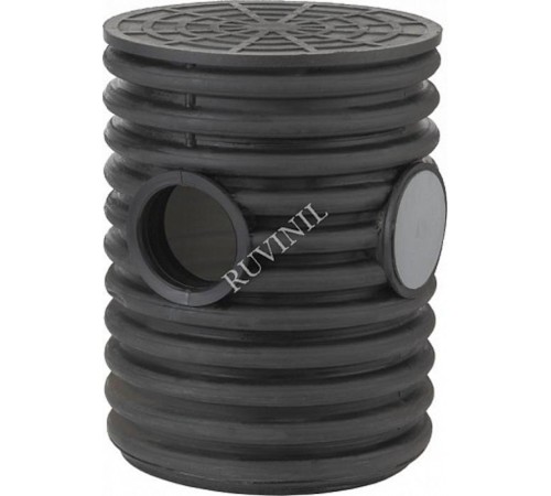 Колодец дренажный смотровой 340/300х1000 мм с тремя выходами 110 мм, дном и полимерной крышкой  КДС-340х1000  Рувинил