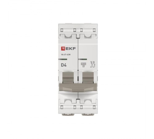 Выключатель автоматический двухполюсный 4А (D) 6кА ВА 47-63N PROxima M636204D  EKF