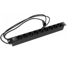 Блок розеток SHE19-9SH-2.5IECд. 19" шк., горизонт., 9 розеток Schuko(10A), 250В, 482.6x44.4x44.4мм(ДхШхВ)  397068  Hyperline