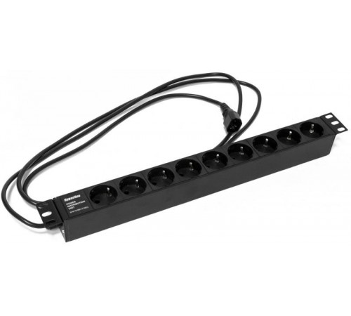 Блок розеток SHE19-9SH-2.5IECд. 19" шк., горизонт., 9 розеток Schuko(10A), 250В, 482.6x44.4x44.4мм(ДхШхВ)  397068  Hyperline