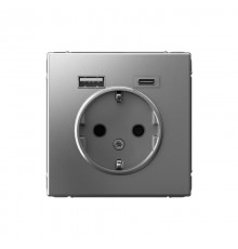 ArtGallery Сталь Розетка 16А с 2 USB A+C, 5В/2,4А/3,0А, 2х5В/1,5А, механизм  GAL000932  SE