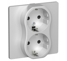 FLITE Розетка 2-ая с заземлением со шторками 16А РСш12-0-К-ФлА алюминий  FI-R24C-16-K47  IEK