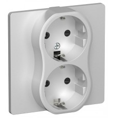 FLITE Розетка 2-ая с заземлением со шторками 16А РСш12-0-К-ФлА алюминий  FI-R24C-16-K47  IEK