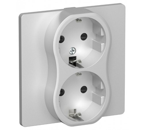 FLITE Розетка 2-ая с заземлением со шторками 16А РСш12-0-К-ФлА алюминий  FI-R24C-16-K47  IEK