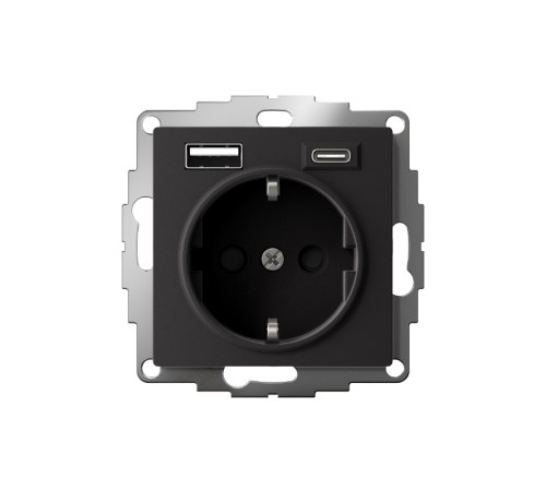 AtlasDesign Карбон Розетка 16А c 2 USB A+С механизм  ATN001032  SE