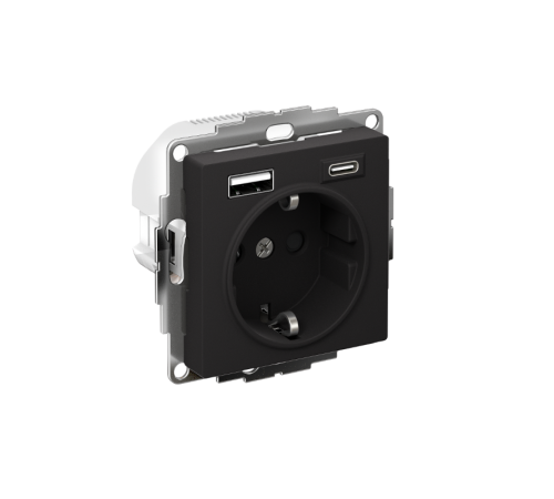 AtlasDesign Карбон Розетка 16А c 2 USB A+С механизм  ATN001032  SE