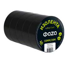 Комплект изоленты  15мм * 20м, 5 роликов, черная  .5046061  ФАZA